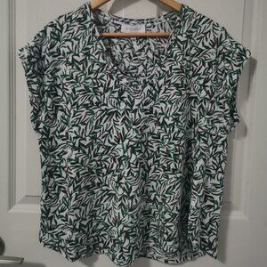 Witchery Linen Leaf Bud Print Tee Clover Green